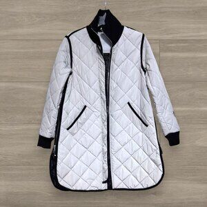 SOSKEN Studios Gemma Quilted Puffer Longline Coat White Black Trim Size 1 (S/M)